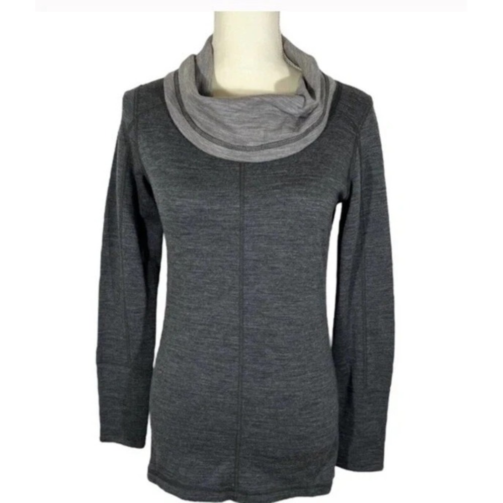 NWT Ibex Dyad Merino Wool Long Sleeve Pullover Cowl Neck Dark Light Grey XL